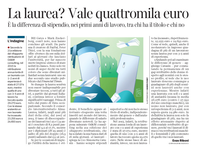 Corriere economia  - Stipendio-effetto laurea - 17.05.16