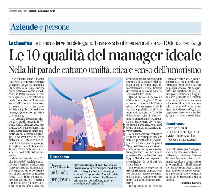 Corriere Economia - 13.06.14 - le 10 doti del manager oggi   