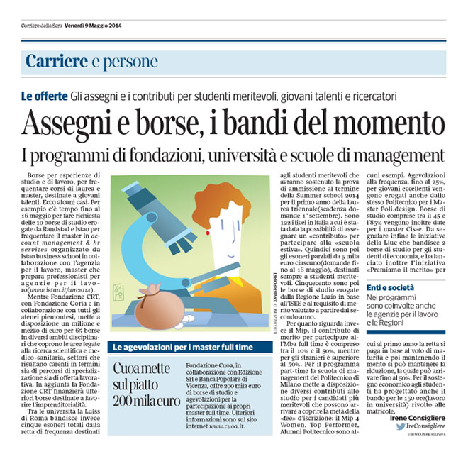Corriere Economia - 2.05.14 - Borse di studio per specialisti