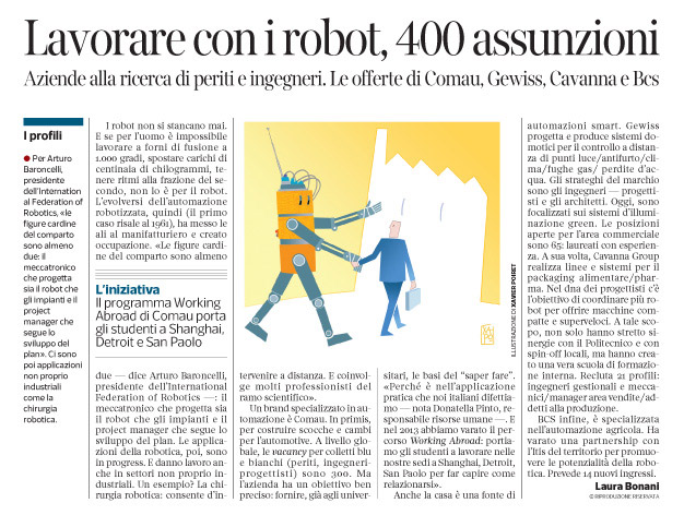 Corriere economia - assunzioni nell’industria della robotica - 3.03.15 