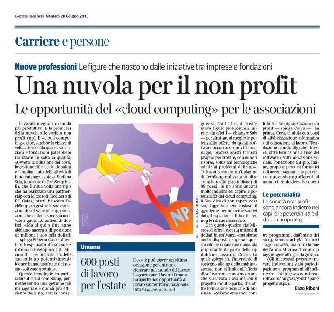 Corriere Economia - 28.06.13 - No profit & Cloud computing