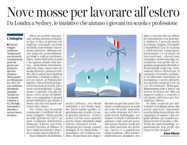 Corriere economia - sostegno giovani x lavoro-studio all’estero -  29.03.16 - pp.33
