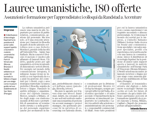 273 - Corriere Economia - assunzioni con laurea umanistica - (Socrate) - 20.11.18 - pp.41