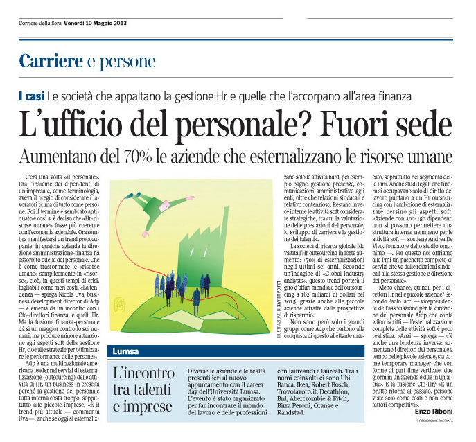 Corriere Economia - 10.05.13 - Risorse umane - Gestione esterna