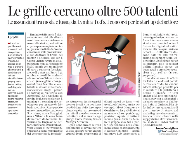 Corriere Economia - assunzioni nella moda e nel lusso - 25.10.16 -  pp.33