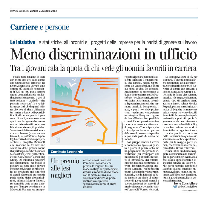 Corriere Economia - 24.05.13 - Confronto uomo-donna sul lavoro