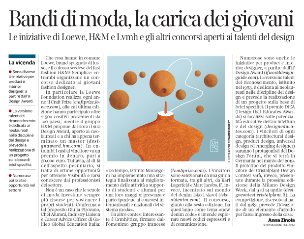 277 - Corriere Economia - giovani, fashion designers . Concorsi - 18.12.18 - pp.39