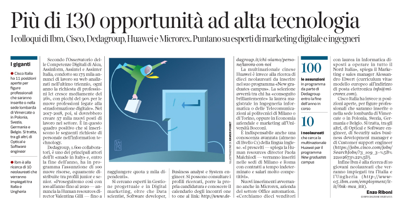 Corriere  Economia - assiunzioni in hi-tech e informatica - 20.06.17 - pp.35