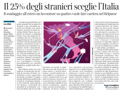 Corrriere economia - 25.11.14 - talenti stranieri verso l'Italia 