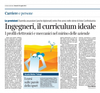 Corriere Economia - 19.07.13 - Aziende - Grosse difficolta nel reperire ingeneri elettronici