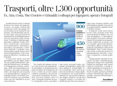 239 - Corriere Economia -Trasporti su ferro e acqua; assunzioni - 12.12.17 - pp.43