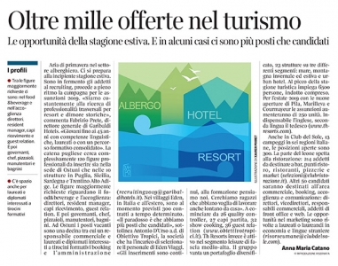 285 - Corriere Economia - Alberghi, assunzioni per l’estate - 5.03.19 - pp. 31