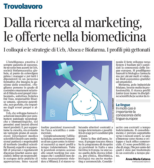 306 - Corriere Economia - assunzioni in società farma. - 24.09.19 - pp. 33